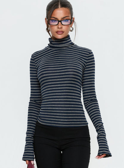 Temika Long Sleeve Backless Top Navy Stripe