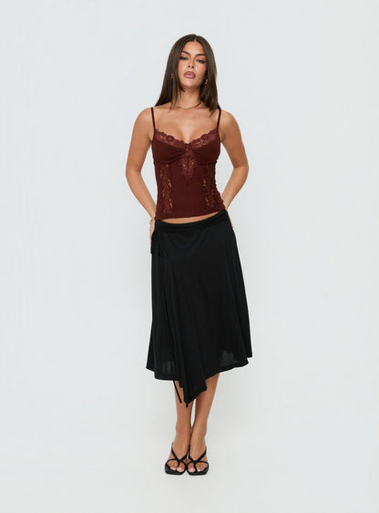Rhiara Lace Trim Top Dark Terracotta