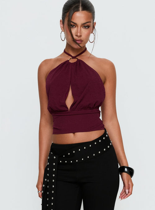 Lindie Tie Back Ring Detail Top Wine