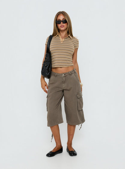 Sylvanna Collared Top Beige Stripe