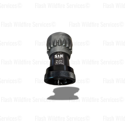 1.5-inch NPSH constant flow nozzle with rubber grip, 100 GPM at 100 PSI for wildland firefighting