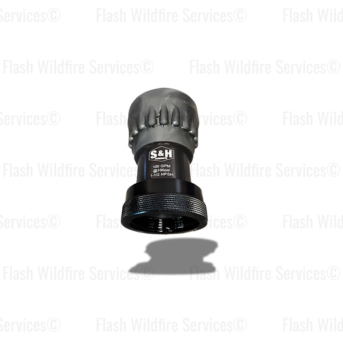 1.5-inch NPSH constant flow nozzle with rubber grip, 100 GPM at 100 PSI for wildland firefighting