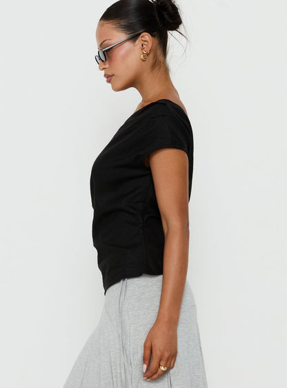 Seasons Change Relaxed Off Shoulder Top Black