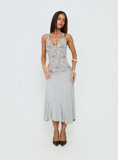 Xiomara Cowl Halter Top Blue Paisley