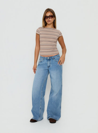 Nyren Low Back Boatneck Top Multi Stripe