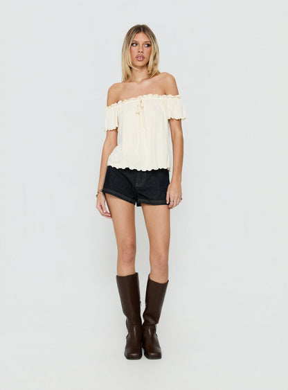 Stars Hollow Babydoll Off Shoulder Top Cream