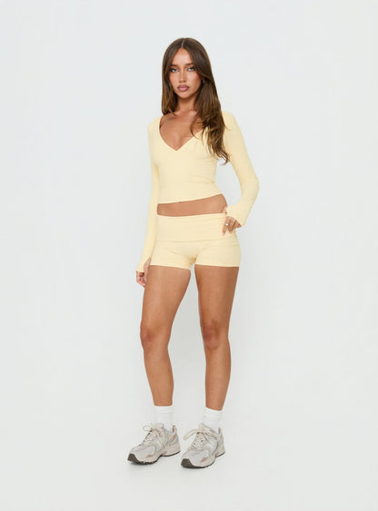 New Horizons Long Sleeve V Neck Top Butter Yellow