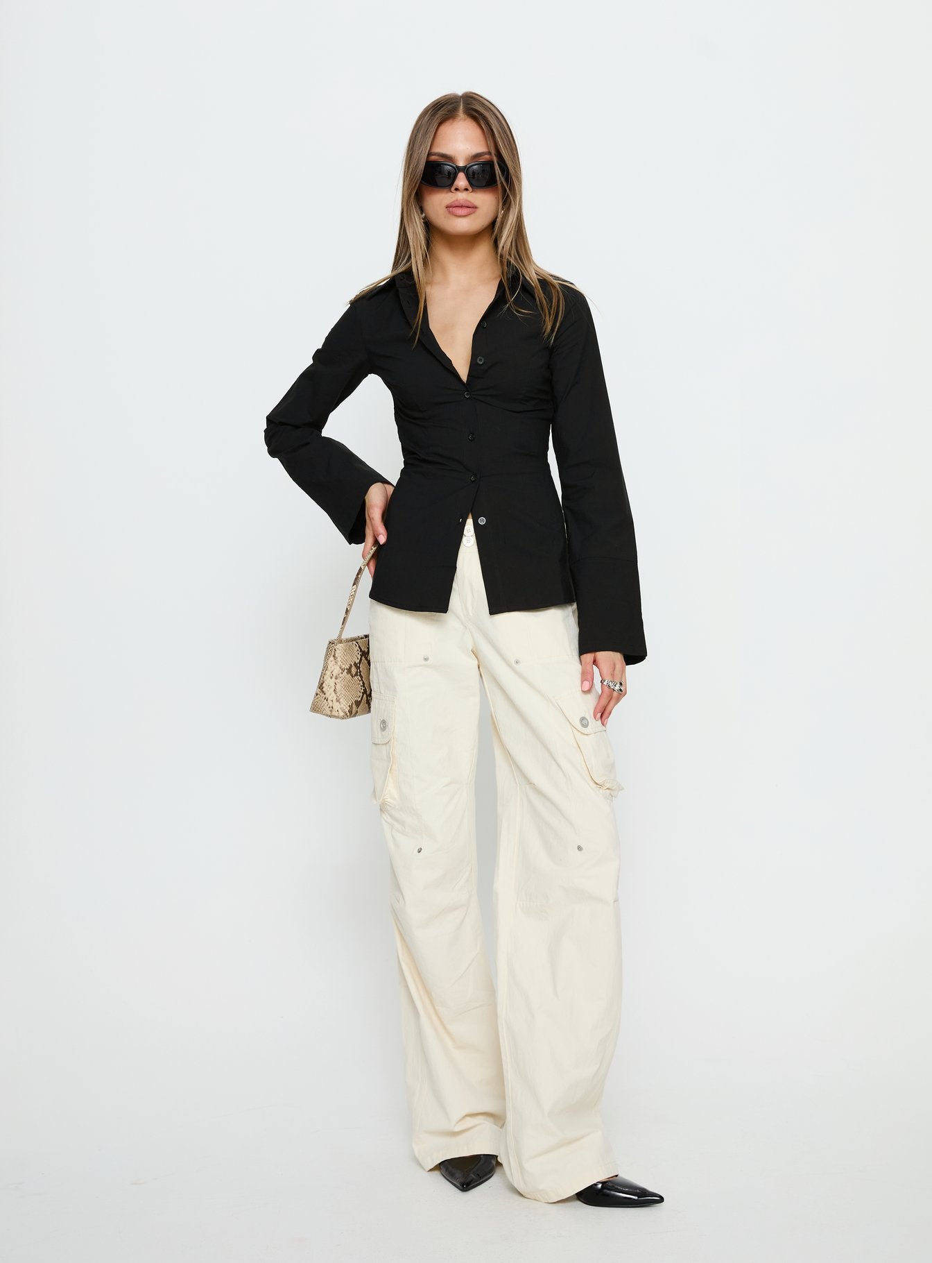Lesper Long Sleeve Tie Back Top Black