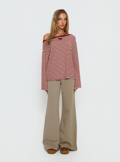 Ralyssa Off Shoulder Long Sleeve Top Red Stripe