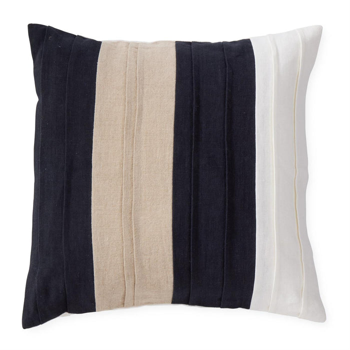 20" Black, White & Natural Linen Pleated Throw Pillow | Modern Neutral Accent Pillow