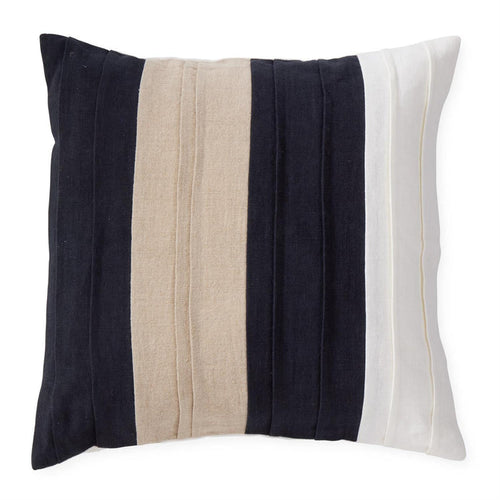 20" Black, White & Natural Linen Pleated Throw Pillow | Modern Neutral Accent Pillow