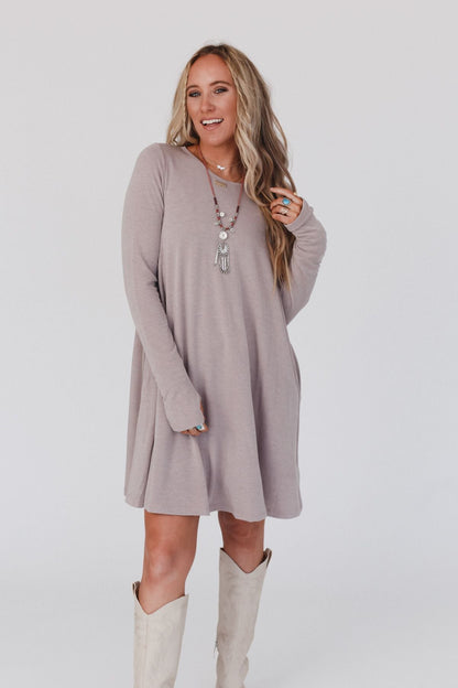 The Nest Jake Long Sleeve Crewneck Dress - Mocha Latte