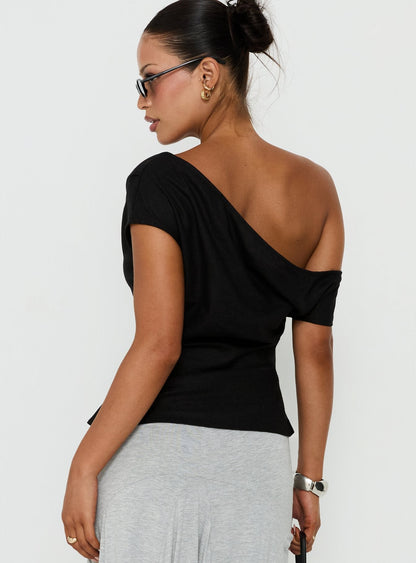 Seasons Change Relaxed Off Shoulder Top Black