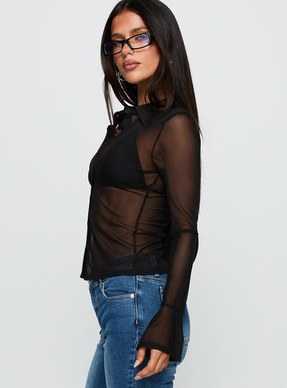 Two Of Us Sheer Long Sleeve Top Black