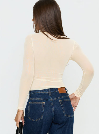 Victoire Long Sleeve Mesh Top Beige