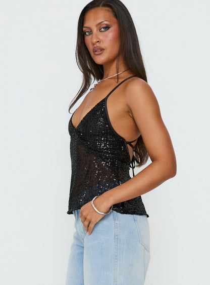 Opaline Sequin Cami Top Black