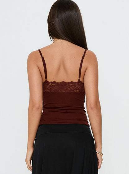 Rhiara Lace Trim Top Dark Terracotta