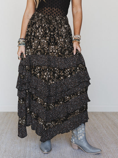 Garden of Flur Maxi Skirt - Black Multi