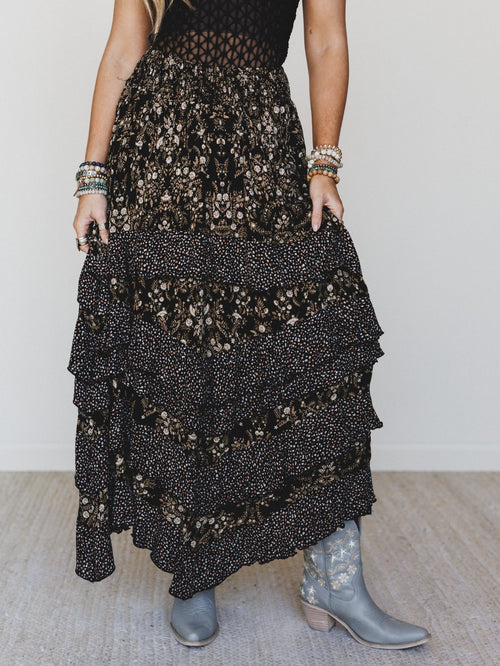 Garden of Flur Maxi Skirt - Black Multi