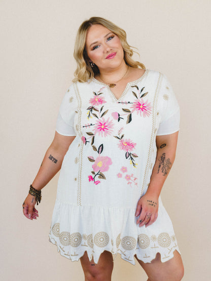 Sweet Dandy Embroidered Dress - Cream