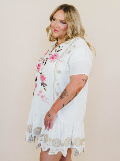 Sweet Dandy Embroidered Dress - Cream
