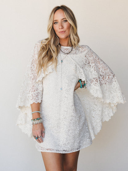 Tales of Love Lace Cape Dress - Ivory
