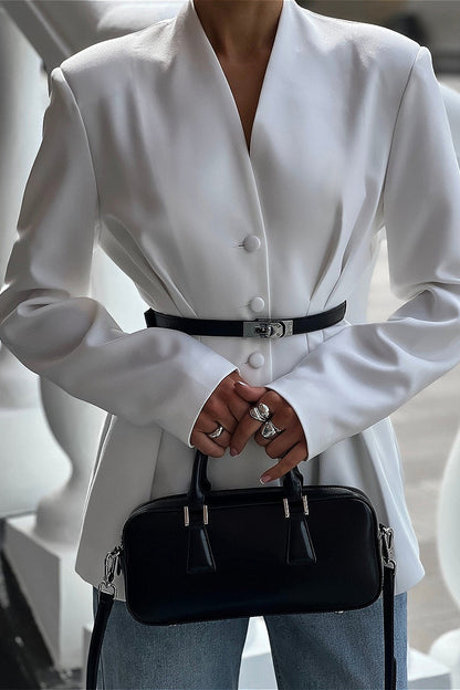 V Neck Waist Cinched Blazer