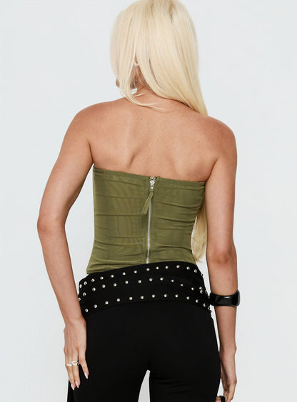 Oscuro Longline Mesh Corset Top Khaki