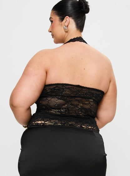 Fantasize Lace Halter Top Black Curve