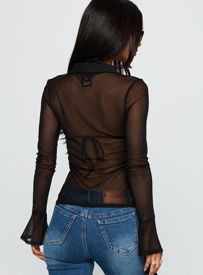 Two Of Us Sheer Long Sleeve Top Black