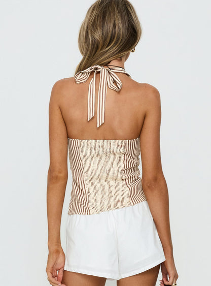 Old Friend Halter Top Chocolate Stripe