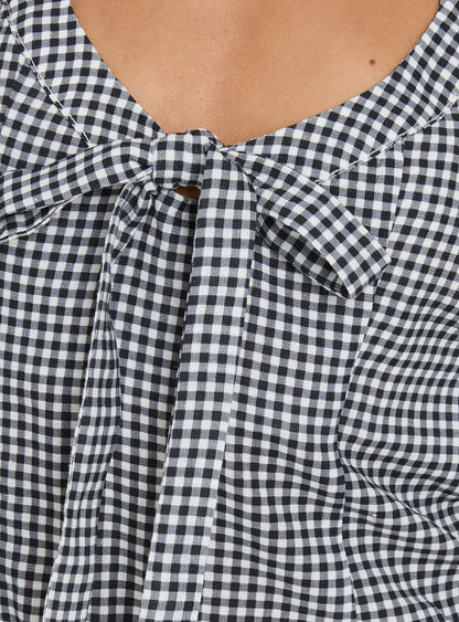 Puzzle Pieces Tie Detail Halter Top Black / White Gingham