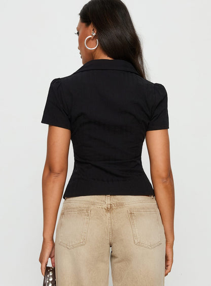 What A Show Button Up Top Black