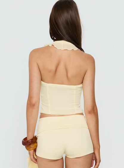 Jazania Frill Halter Top Butter Yellow
