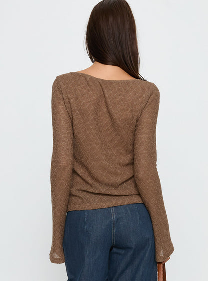Tuppence Textured Long Sleeve Top Brown
