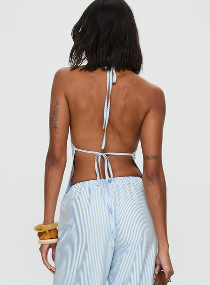 Summer Too Hot Cowl Neck Top Blue Stripe