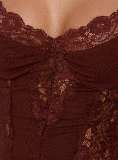 Rhiara Lace Trim Top Dark Terracotta
