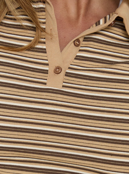 Sylvanna Collared Top Beige Stripe