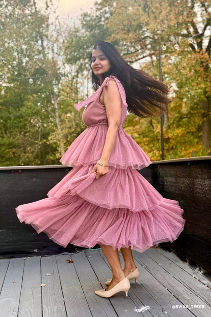 Boho Ballerina Tiered Tulle Dress - Mauve