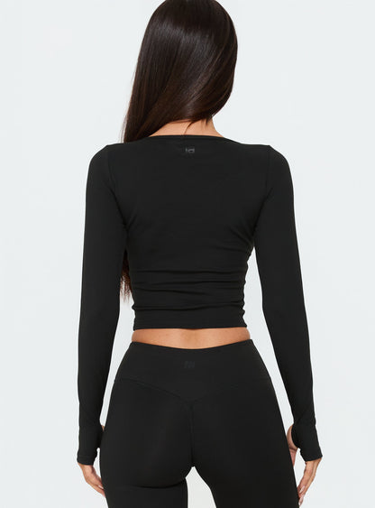 New Horizons Long Sleeve V Neck Top Black