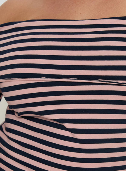 Janicia Off Shoulder Top Pink Stripe Curve