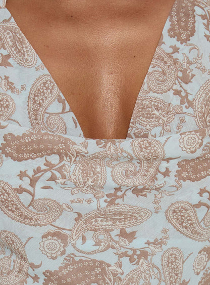 Xiomara Cowl Halter Top Blue Paisley