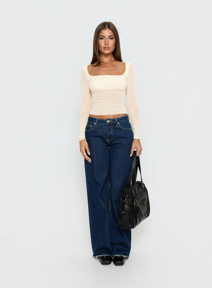 Victoire Long Sleeve Mesh Top Beige