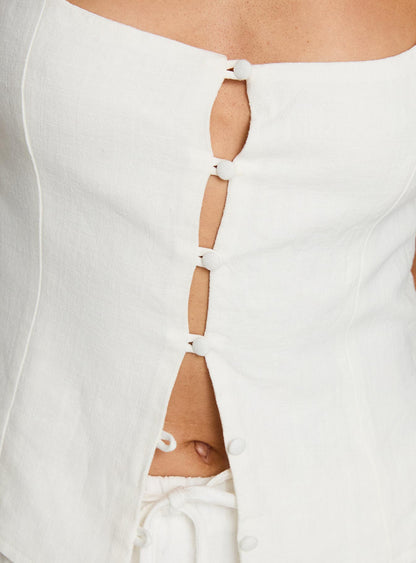 Zenda Linen Blend Top Off White