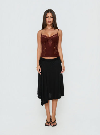 Rhiara Lace Trim Top Dark Terracotta