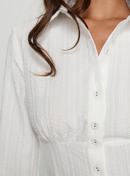 Cottesloe Long Sleeve Blouse Top Textured White