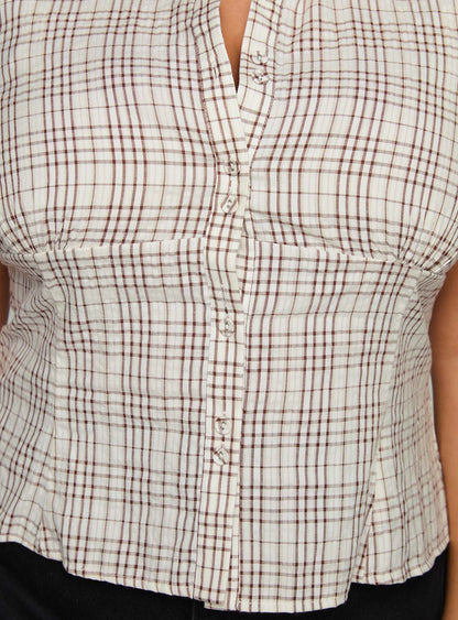 Cottesloe Blouse Top Brown Check Curve