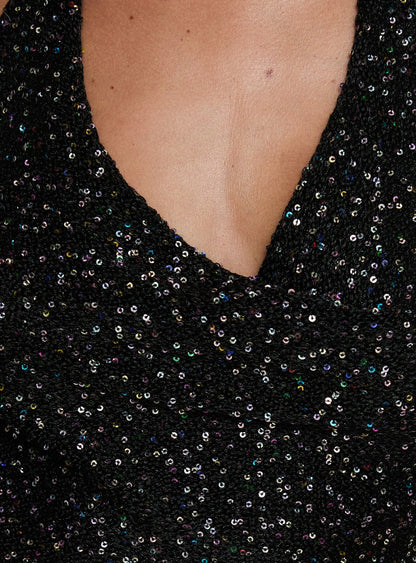 Vinezza Halter Sequin Knit Top Black