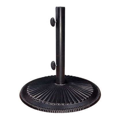 Black umbrella base with upright pole and two side knobs on round base