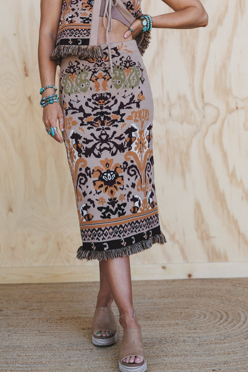 Desert Shine Fringe Skirt - Taupe